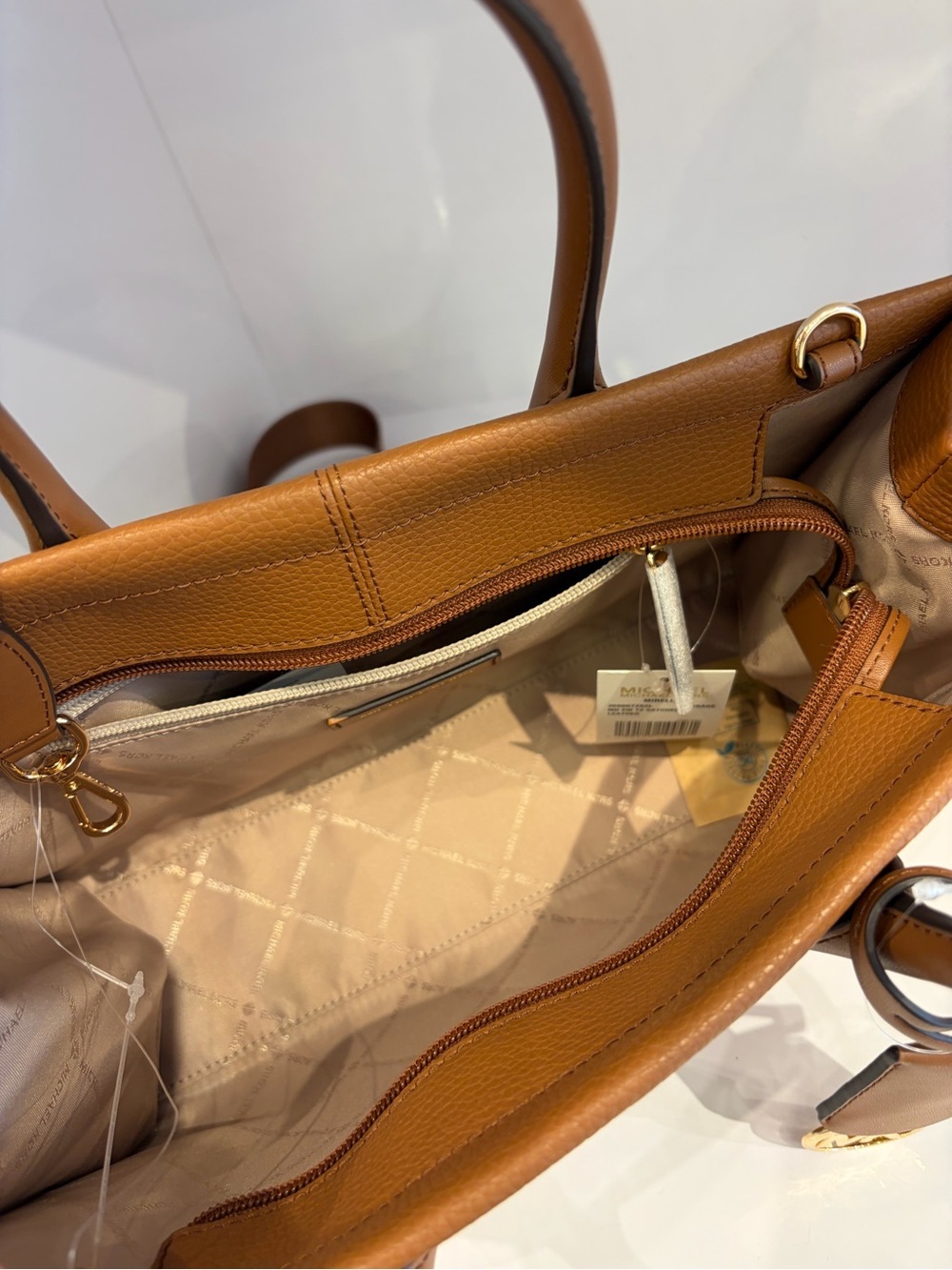 Michael Kors Leather Medium Mirella Satchel Tote Bag Luggage - Picture 7 of 11